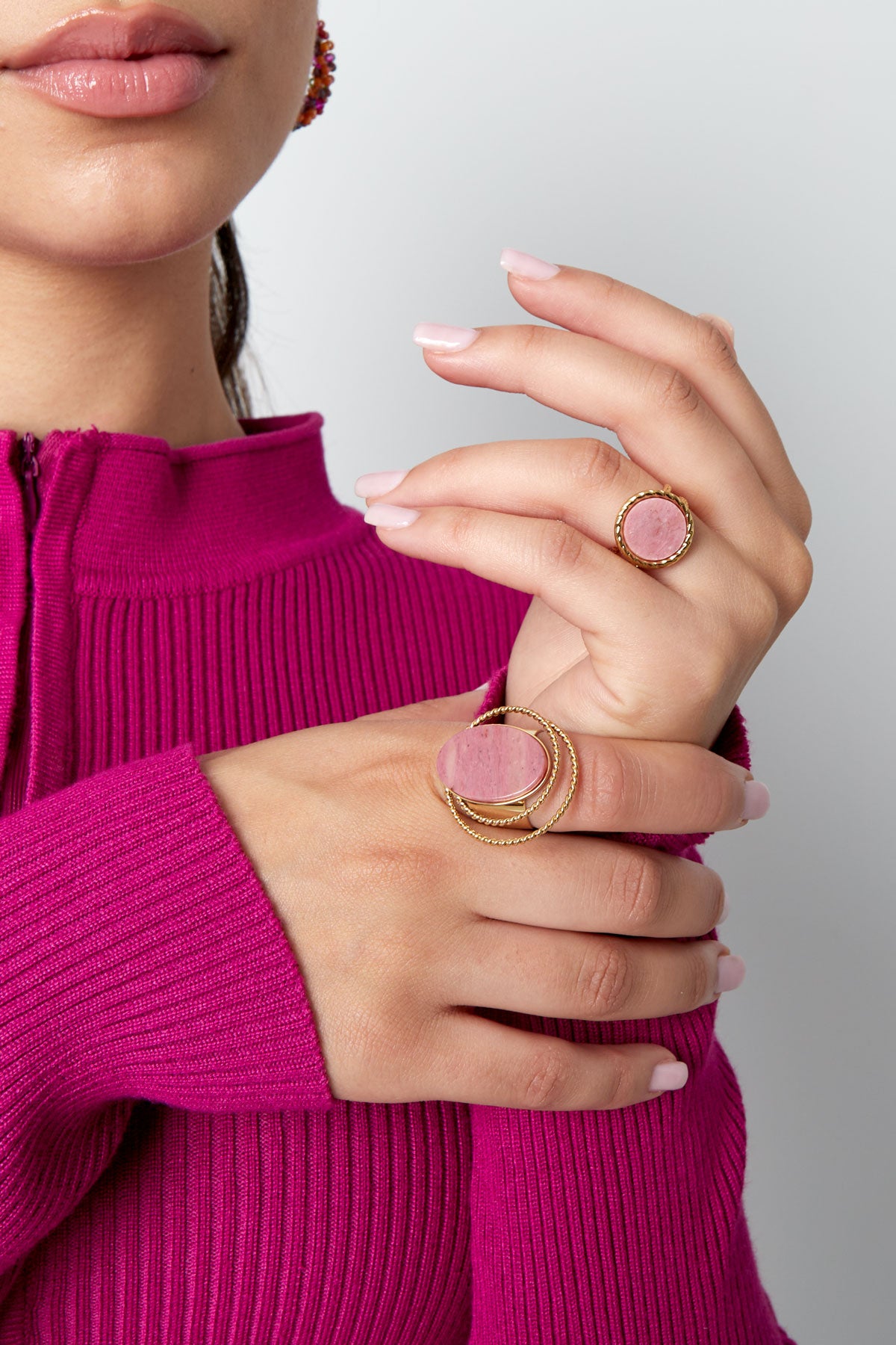 Ring steen met cirkels - Goud /Roze