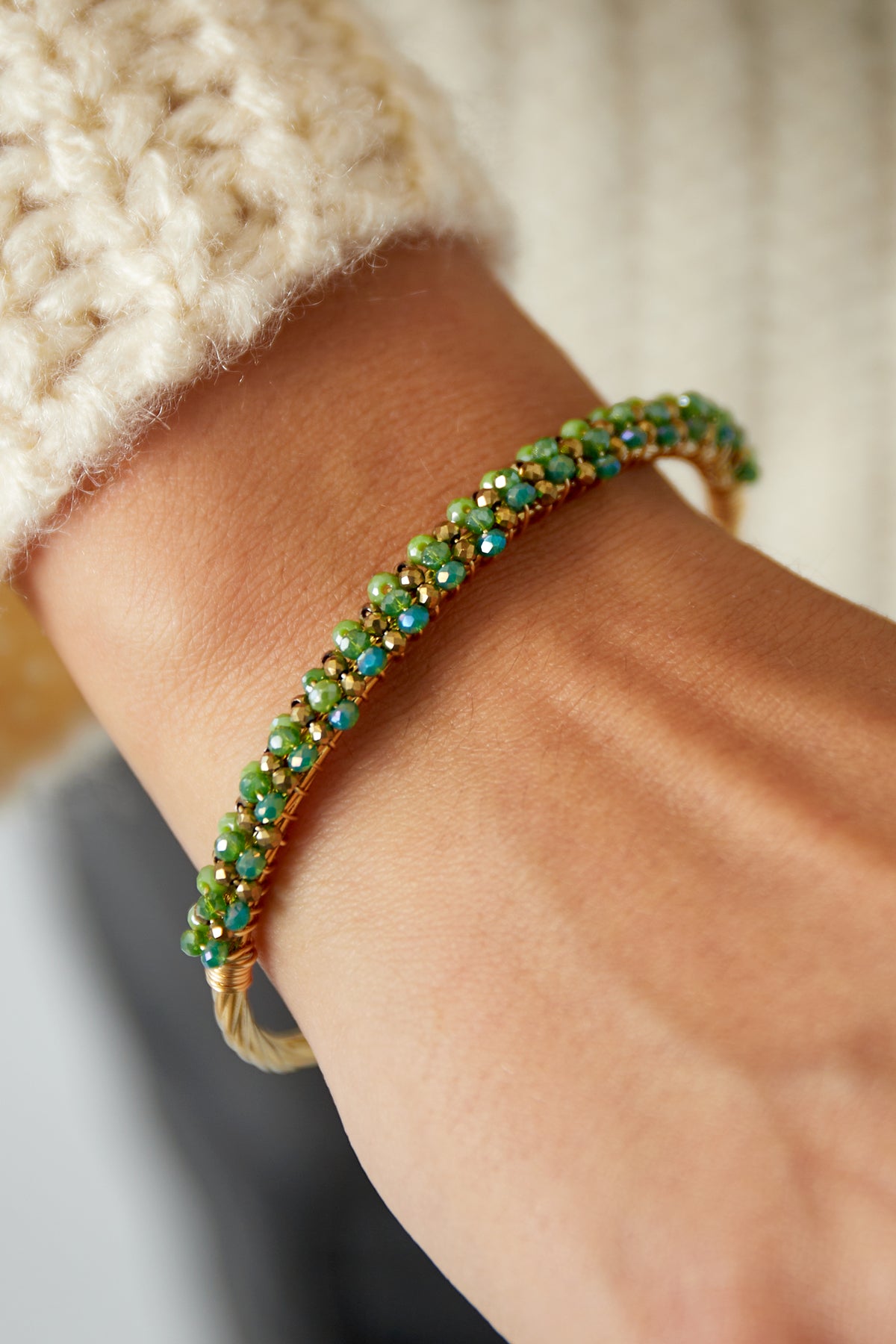 Open armband - Groen/goud