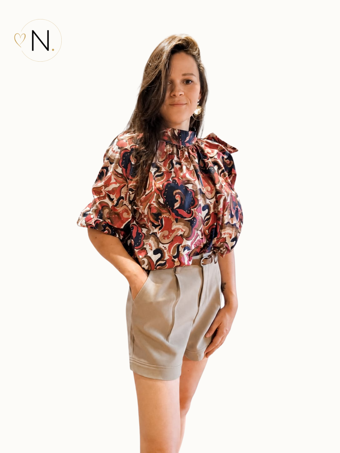 Blouse met print en strik