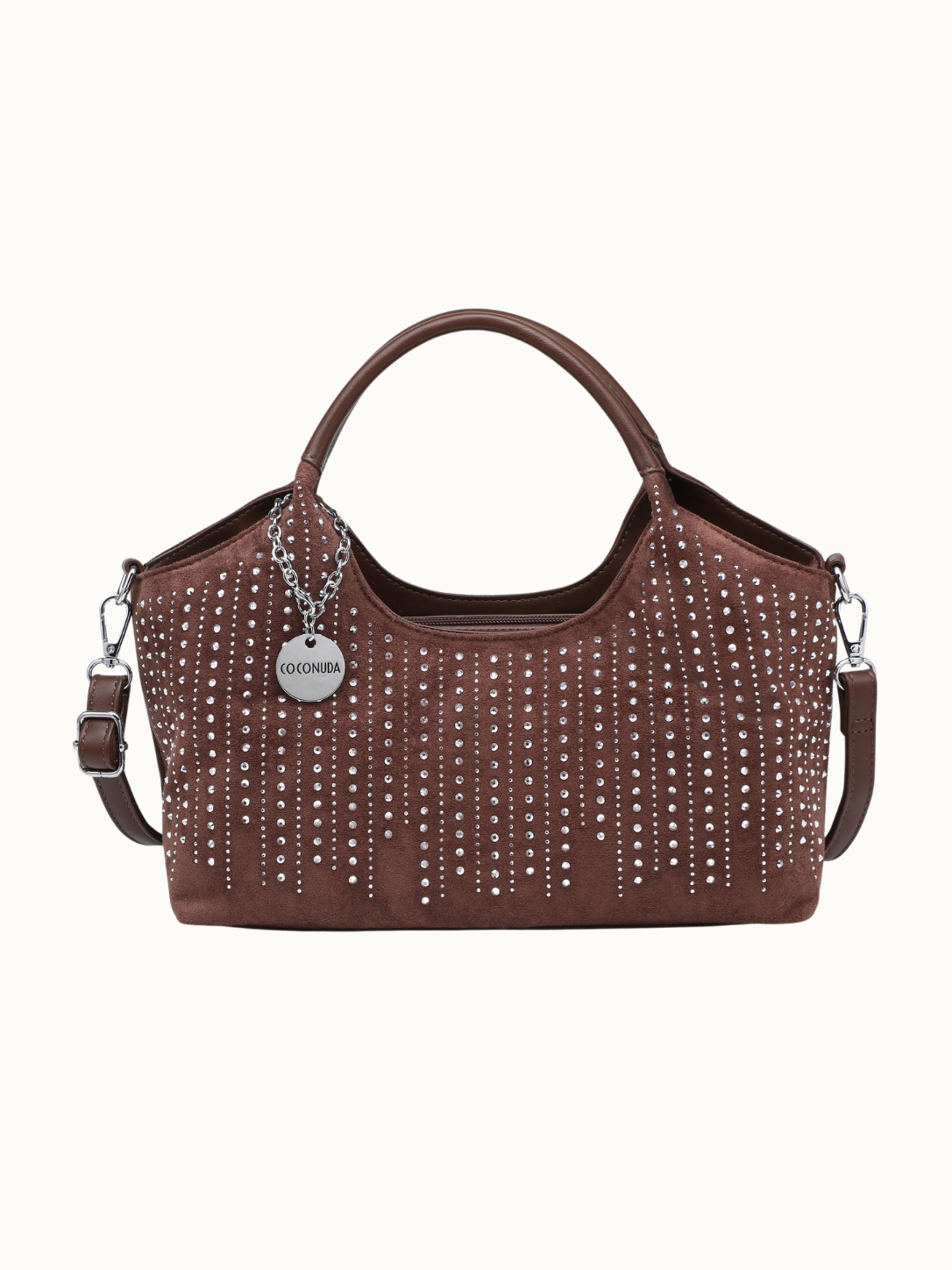 Handtas zilveren studs - Bruin