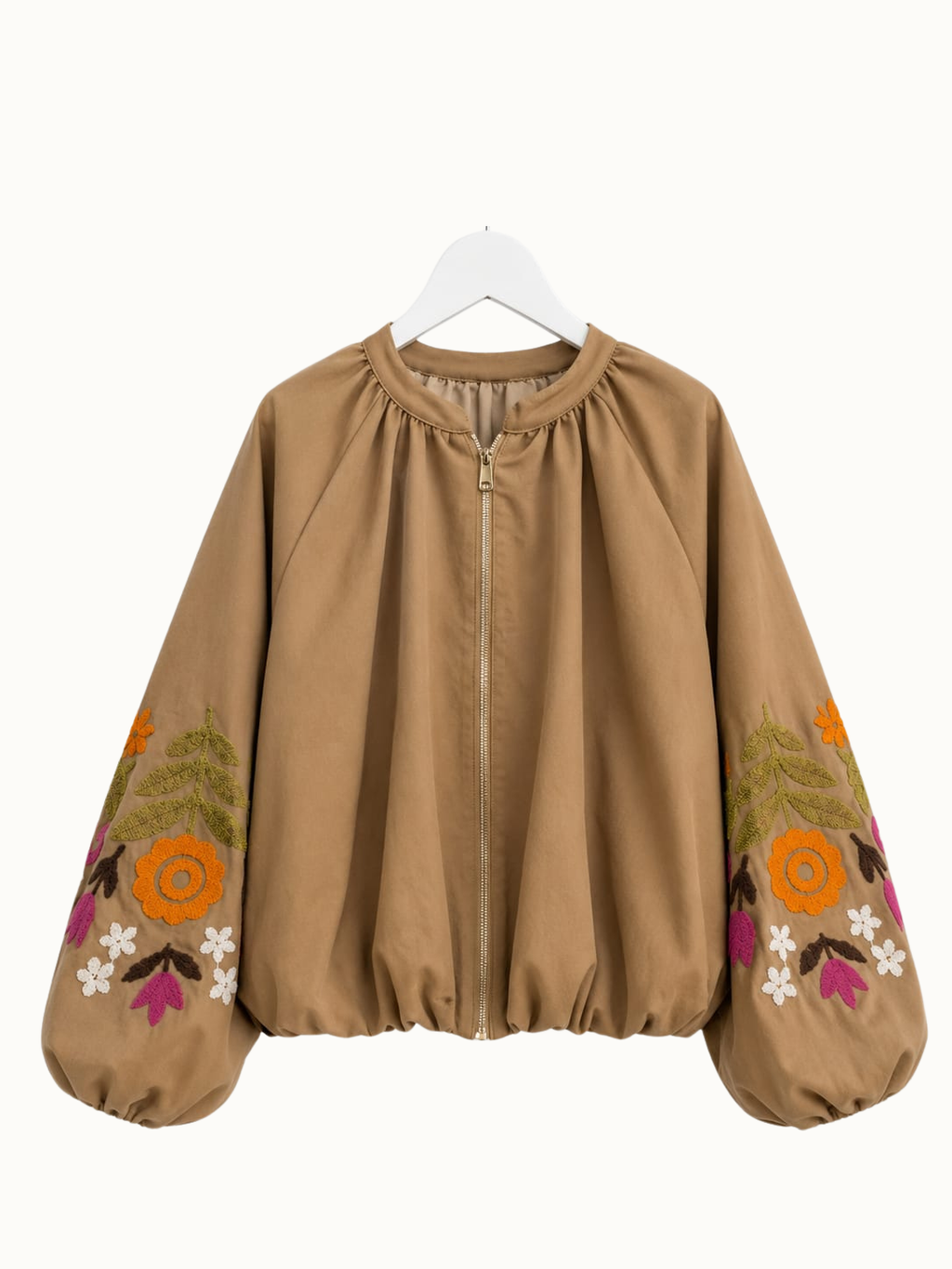 Jasje bloemenborduursels - Camel