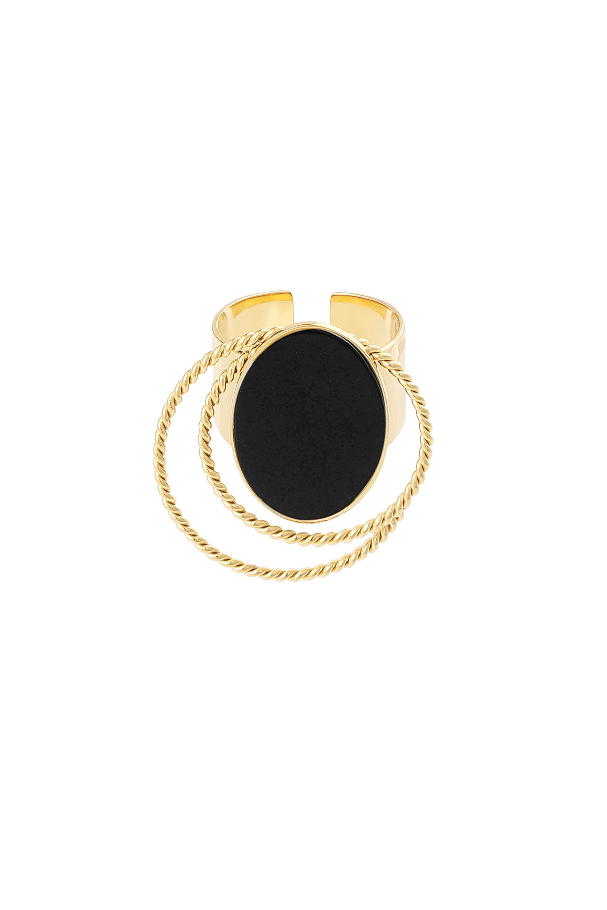 Ring steen met cirkels - Goud/Zwart