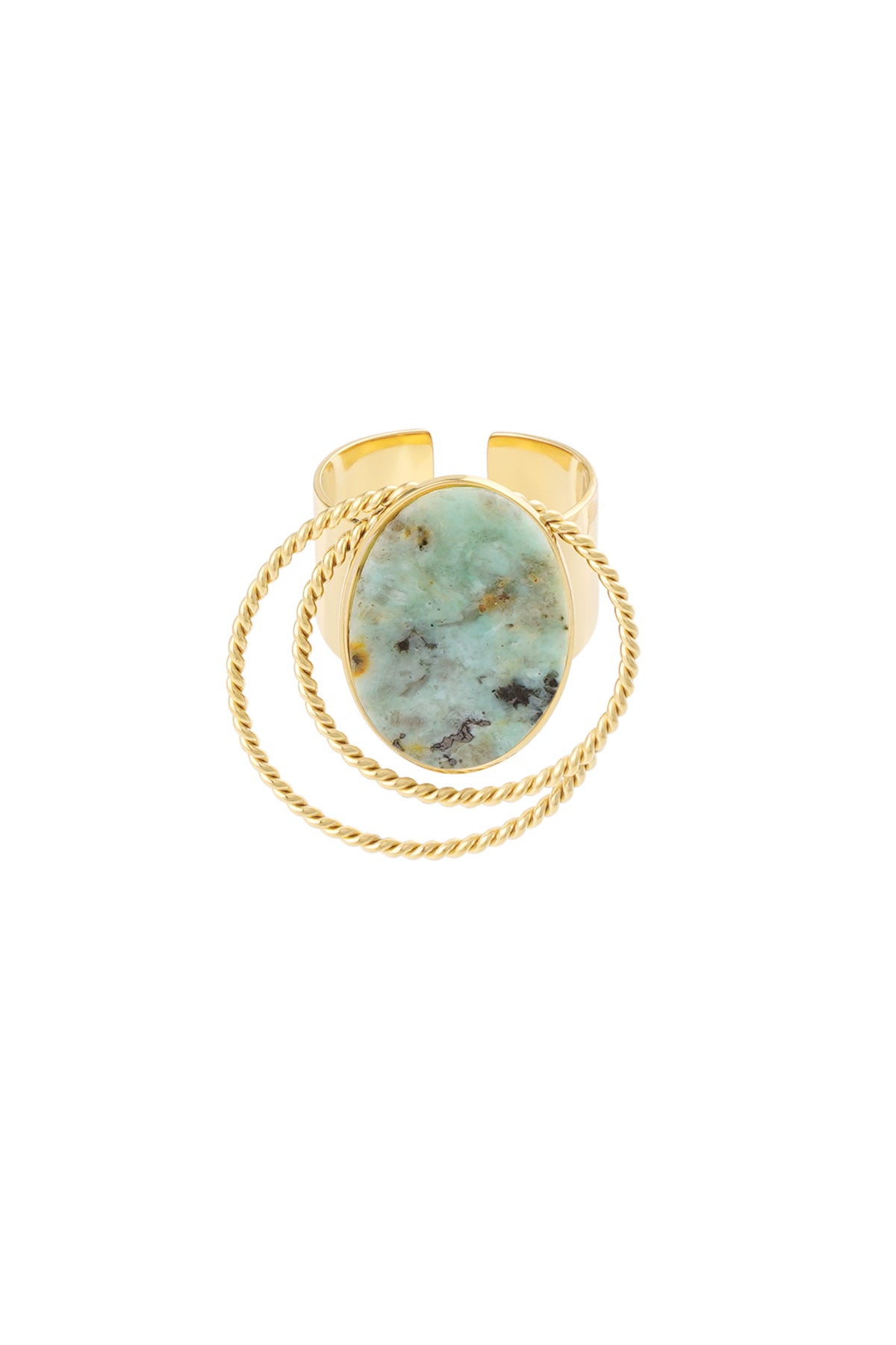 Ring steen met cirkels - Goud /Groen