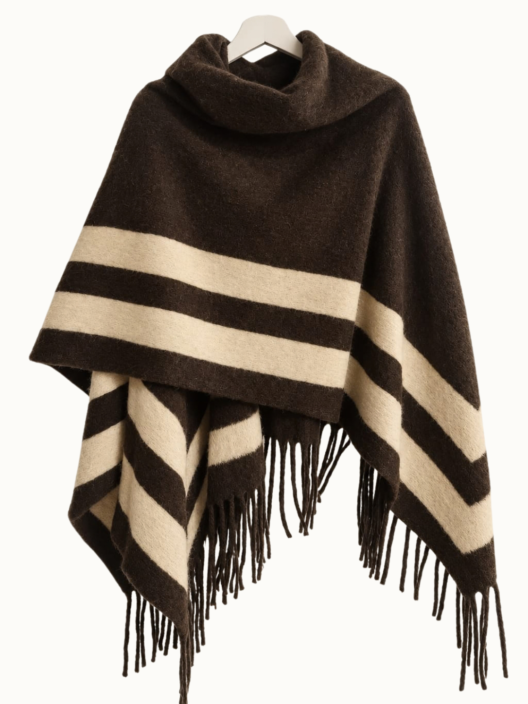 Plus fit - Soft Stripe Poncho – Chocolate & Ecru