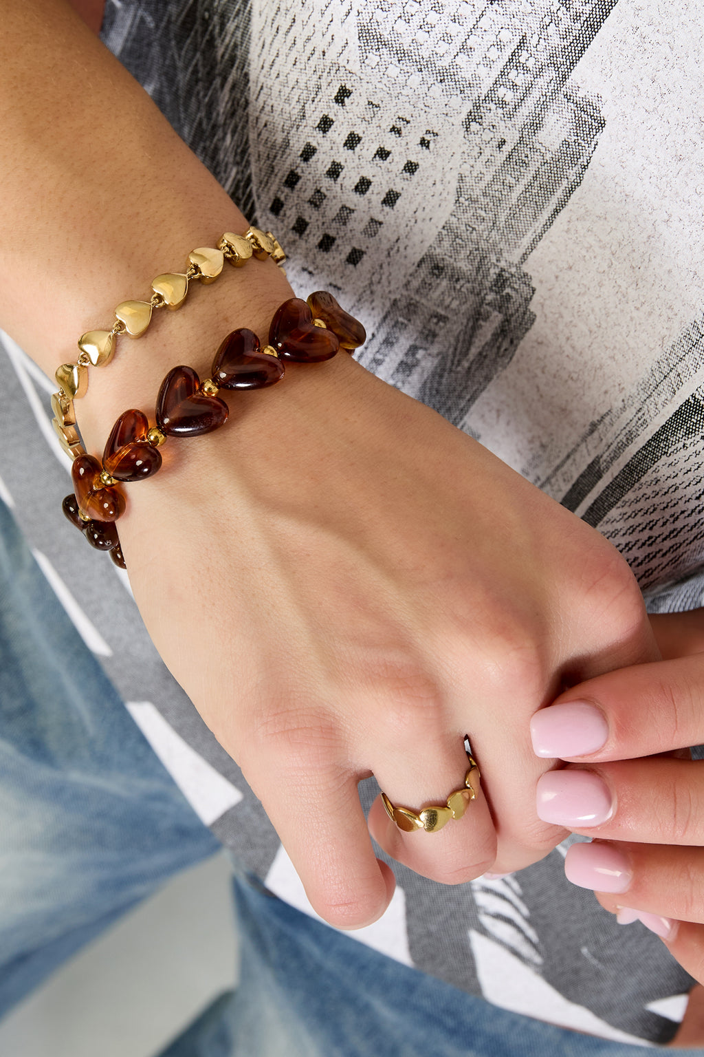 Hartjes kralenarmband - Koffiebruin
