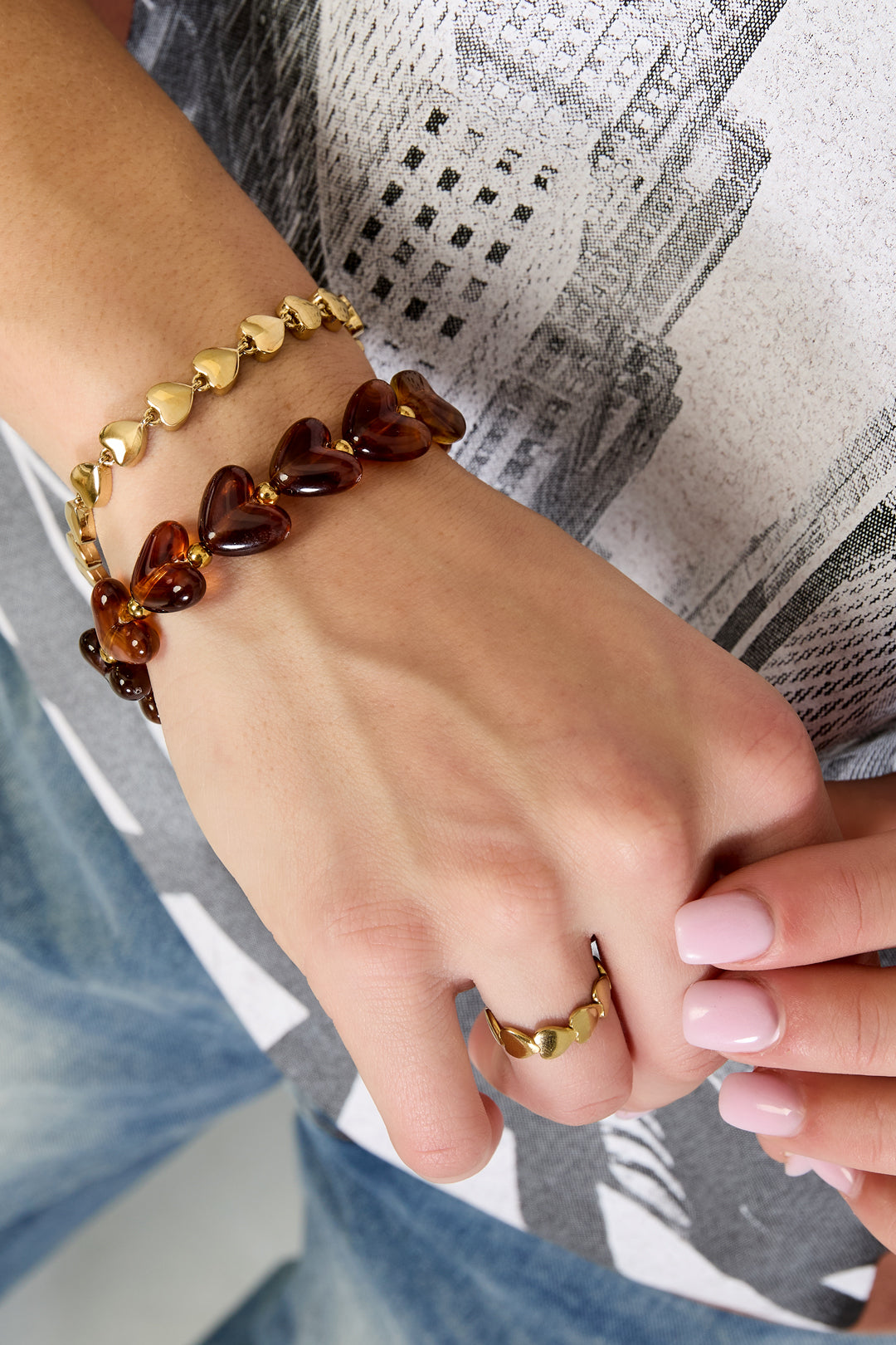 Hartjes kralenarmband - Koffiebruin